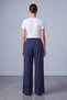 Navy Blue Lace-Up Wide-Leg Suede Pants - 4