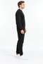 Ridged Soft 3 Yarn Fabric Crew Neck Top and Double Pocket Bottom Winter Men's Black Tracksuit Set - 4