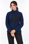 Women's Navy Blue Fleece Jacket with High Collar, Front Pockets and Zipper - 8