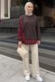 Plaid Garnished Side-Tie Tunic 6196 - Brown - 2