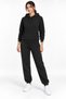 3 Thread Women's Black Tracksuit Set with Fleece Inside and Hooded Kangaroo Pocket - 4