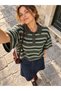 Atelier Short Oversize Polo Collar Striped Knitwear Sweater Women Green - 3