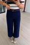 Wide Leg Draped Navy Blue Loose Pants - 2