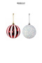 Christmas Ornament Ball Set of 4 Striped and Crystal Sparkling Red and White 10 cm - 4