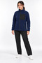 Women's Navy Blue Fleece Jacket with High Collar, Front Pockets and Zipper