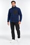 Full Zipper, 3 Pockets, Stand Collar, Front Detail, Winter Navy Blue Men's Fleece Jacket