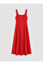 Two Mt Shop Quality Xside Red Plain Narrow & Slim Square Neck Midi Dress - 5