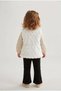 Girl's Plush Vest, Combed Cotton Polka Dot Shirt, 3-Thread Pants Winter Set M00872 White - 4