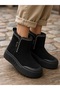 Women's Double Zippered Dense Fur Ankle Boots-Black - 5