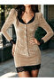 Women's long sleeve v neck lace front button short velvet dress