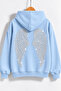 Women's Wing Stone Printed Hooded Oversize Sweatshirt Baby Blue