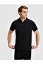 Black Regular Fit Zippered Polo Collar T-Shirt 50321155-Vr046