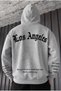 Men's Gray Los Angeles Printed Hooded 3 Three Thread Fleece Oversize Sweatshirt Hoodie with Kangaroo Pocket - 8