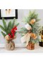 Mini Christmas Tree 3 Pcs Tabletop Artificial Mini Xmas Pine Tree Miniature Pine Christmas Tree with Linen Base for Home Office Room Holiday Decor (A-3PCS) - 4