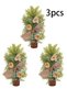 Mini Christmas Tree 3 Pcs Tabletop Artificial Mini Xmas Pine Tree Miniature Pine Christmas Tree with Linen Base for Home Office Room Holiday Decor (A-3PCS)