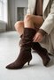 Lambada Brown Suede Bellows (7 cm Heel) Pull-On Casual Women's Boots