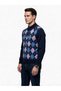 Men's Diamond Patterned Half-Zipper Stand Collar Knitted Sweater - 3