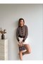Women's Brown Striped Crew Neck Knitwear Cardigan - 3