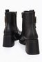 Double Square Buckle Blunt Toe Heeled Boots Black Leather - 4
