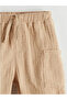 Beige Basic Muslin Boys' Shorts with Elastic Waist - 2