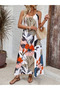 Women's Patterned Single Jersey Dress with Wide V-Neck and Rope Strap - 5
