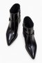 Long Buckle Pointed Toe Heeled Boots Black Yanki̇ - 4