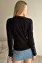 Women's Red Basic Knit Sweater with Cuff Buttons - 4