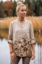 Italian Beige Judge Collar Long Sleeve Leopard Patterned Half Placket Pocketed Linen Look Woven Blouse 75 60