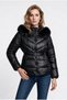 Women's Hooded Belted Zippered Puffer Coat with Faux Fur Detail