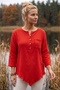 Narçiçeği Havuz Yaka 3/4 Sleeve Half Placket Pocketed Casual Muslin Asymmetrical Woven Blouse 70 65 - 3