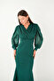 Crepe Fabric Double Breasted Collar Fish Tail Dress - Emerald Green - 2