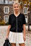 Black V-Neck Short-Sleeved Casual Knitwear Sweater with Decorative Buttons on the Front and Non-Opening Seams 58 60 - 6