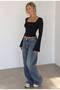 Square Neck Lace Detailed Long Sleeve Y2K Blouse - 2
