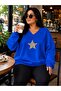 3 Yarn Combed Cotton Plus Size Star Printed V-Neck Sweatshirt Aow2