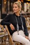Black Polo Collar Cuffed Sleeves Half Placket Buttoned Scarf Necklace Casual Knitwear Sweater 63 63
