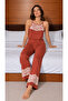 Women's Lace Embroidered Home Style Red Pajama Set - 6