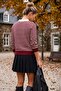 Burgundy Polo Collar Cuffed Sleeves Striped Half Placket Buttoned Hem Lycra Knitwear Sweater 62 60 - 7