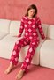 Women's Patterned Crew Neck Premium Red Pajama Set - 6