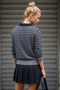Gray Polo Collar Cuffed Sleeves Striped Half Placket Buttoned Hem Lycra Knitted Sweater 62 60 - 7