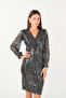 Fringed Sequin Fabric Pencil Dress - Silver - 3