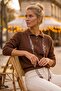 Brown Polo Collar Cuffed Sleeves Half Placket Buttoned Scarf Necklace Casual Knitwear Sweater 63 63
