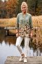 Italian Khaki Court Collar Long Sleeve Leopard Patterned Half Placket Pocketed Linen Look Woven Blouse 75 60 - 5