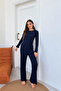 Navy blue ribbed cotton pajama set - 2