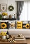 Yellow Sunflower Bee Black and White Plaid 4-Piece Throw Pillow Cover Runner Set - 3