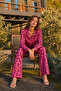 Women's Patterned Cotton Buttoned Lilac Pajama Set - 4