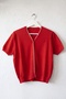 Red V-Neck Short-Sleeved Casual Knitwear Sweater with Decorative Buttons on the Front and Non-Opening Seams 58 60 - 2