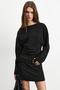 Margax Women's Organic Cotton Wide Long Sleeve Waist-Fitted Hem Seamless Black T-Shirt