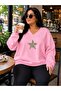 3 Yarn Combed Cotton Plus Size Star Printed V-Neck Sweatshirt Aow2