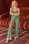 Women's Lace Rope Strap Casual Green Pajama Set - 6