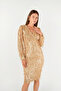 Fringed sequin fabric pencil dress - gold - 3